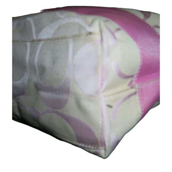 Coach Signature C Cream & Pink Stripe Canvas & Leather Tote Bag - Picture 11 of 13